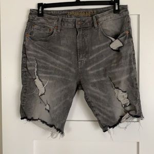 American Eagle Black Denim Distressed Jean Shorts